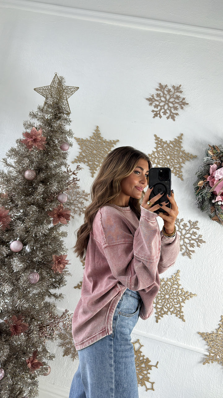 DOORBUSTER: Acid Washed Ribbed Cropped Pullover, Winter Rose