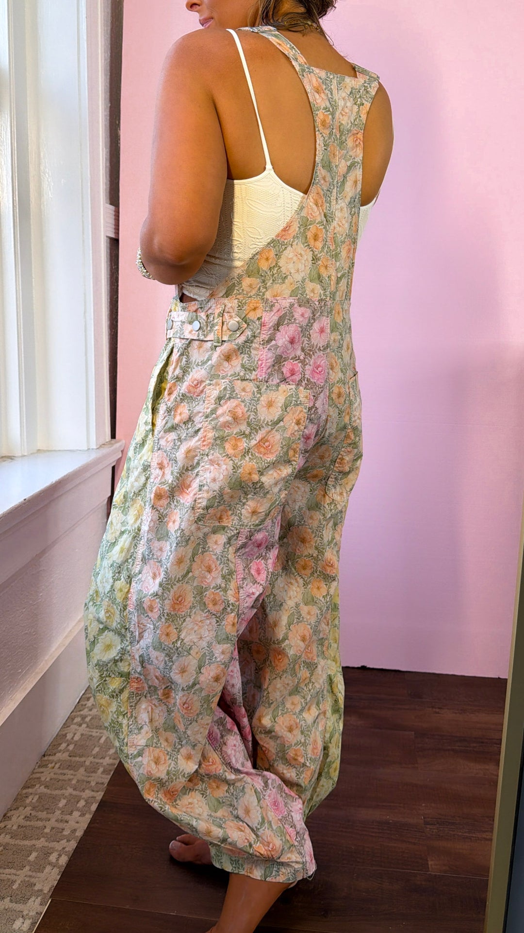 Ruth Overall Bib, Rose Lemon Floral