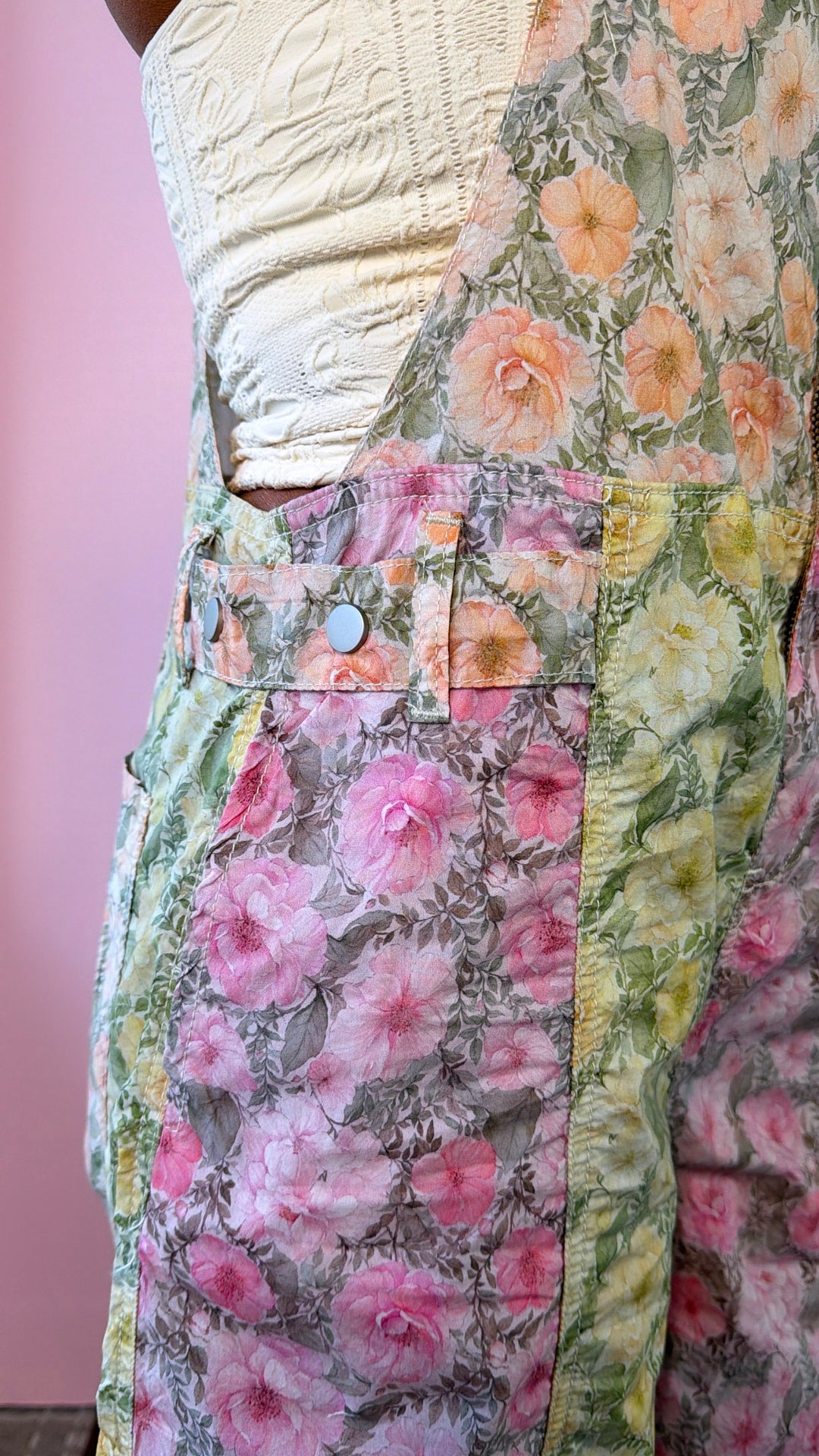 Ruth Overall Bib, Rose Lemon Floral