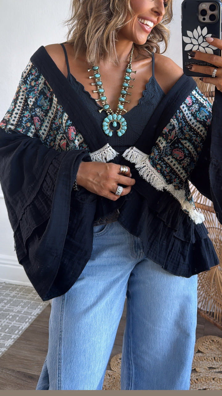 Bethany Woven Cardigan, Black