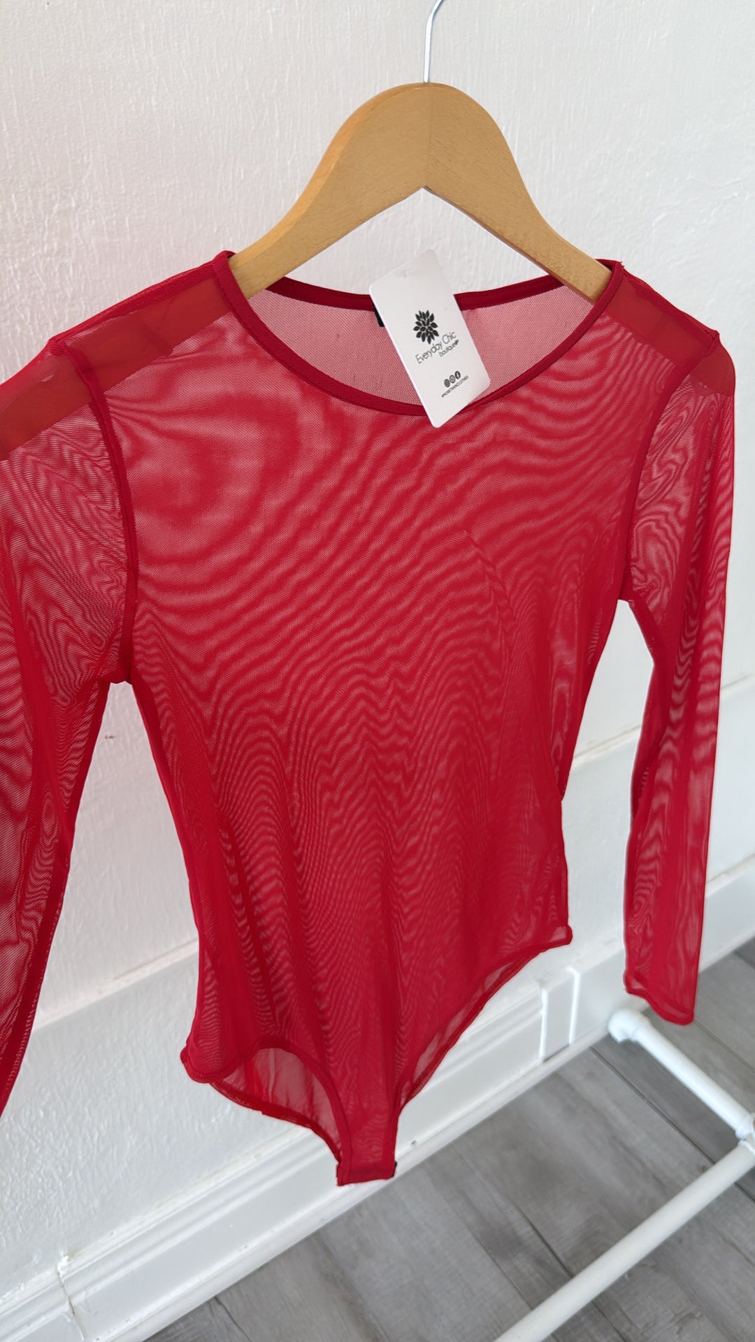 Solid Mesh Bodysuit , Red