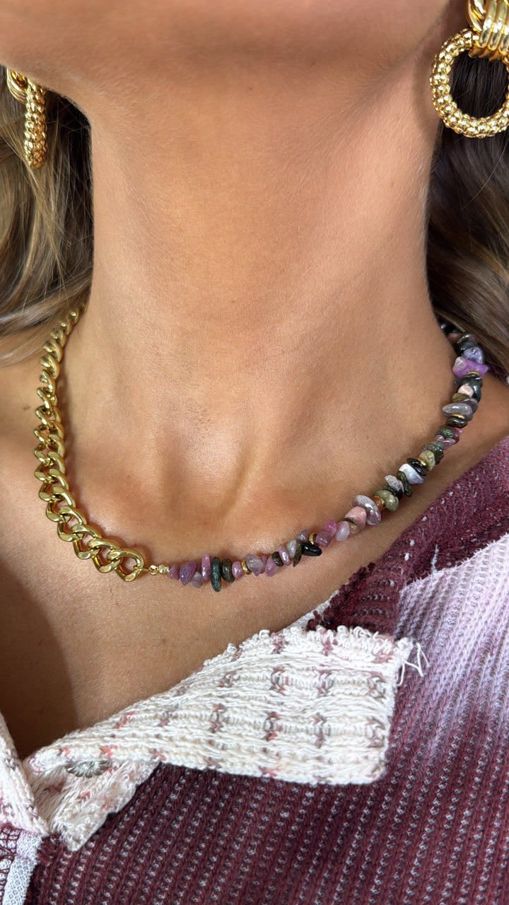 Treasure Jewels: Mauve Stone & Chain Necklace