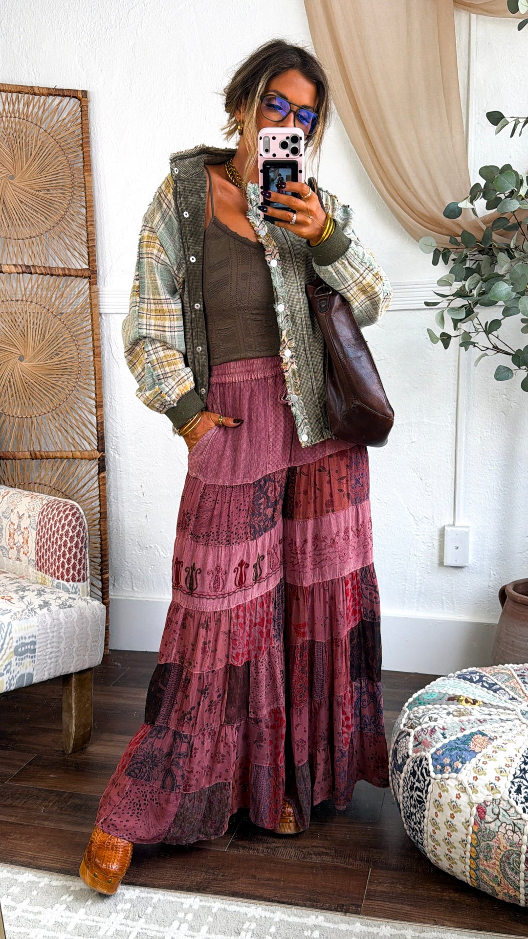 Artistic Work Patched Pants, Garnet Reg