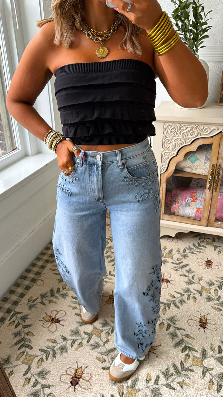 Layered Ruffled Tube Top, Black