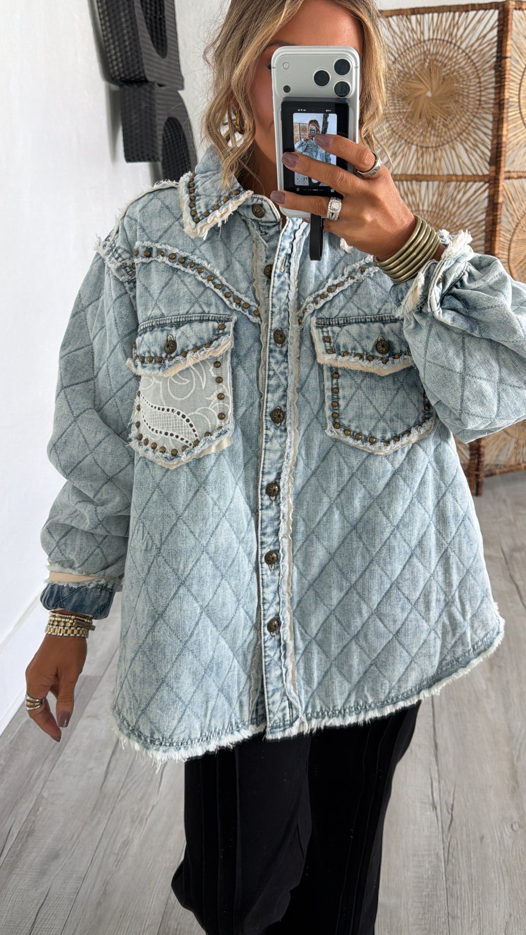 Wild Blooms Quilted Jacket, Denim