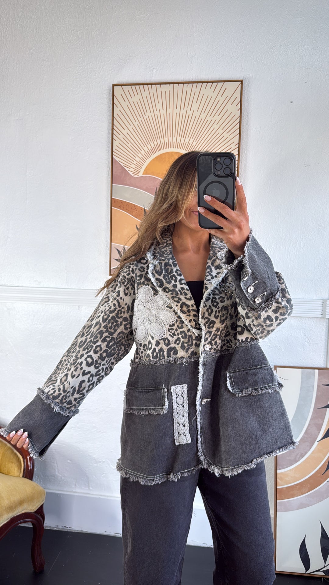 Wild Authority Blazer Jacket, Leopard/Black