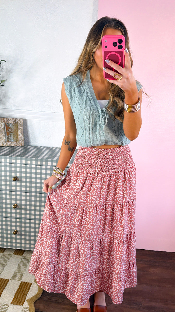 Scarlett Jo Midi Skirt, Ginger/ White