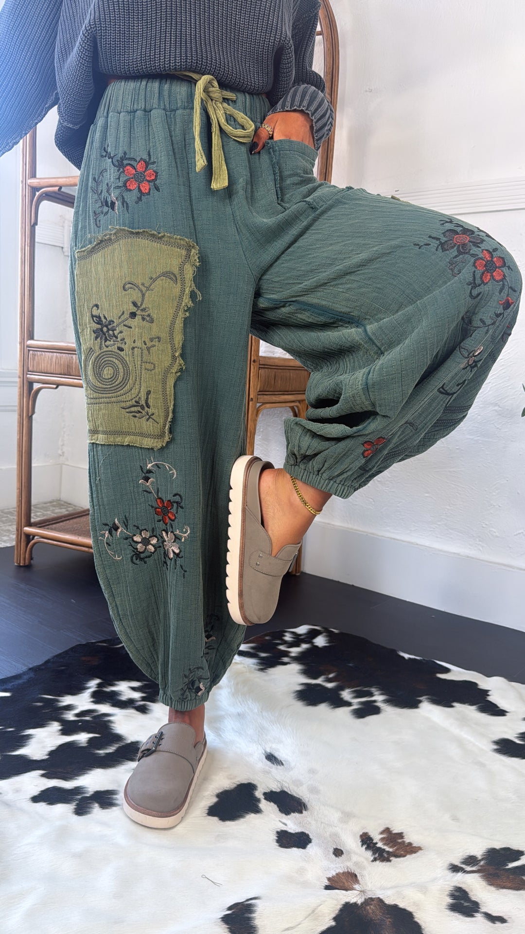 Terra Embroidered Jogger, Forest Teal