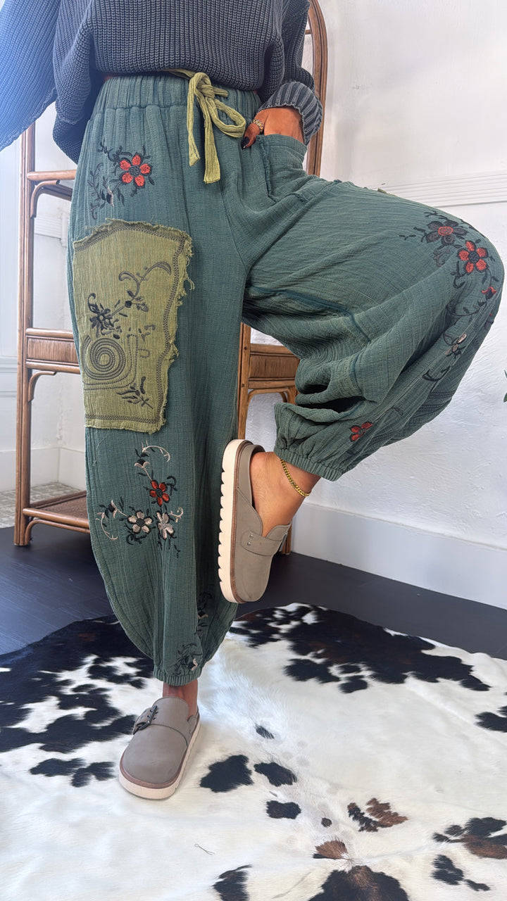 Terra Embroidered Jogger, Forest Teal
