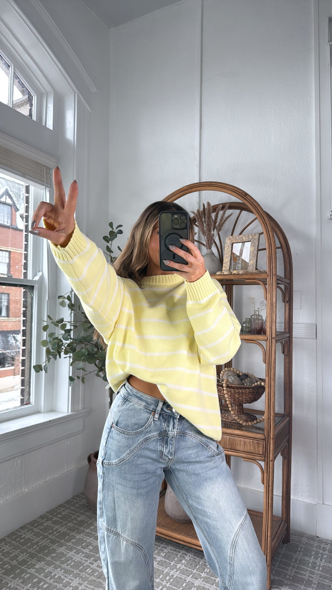 Avie Striped Sweater, Lemon/White