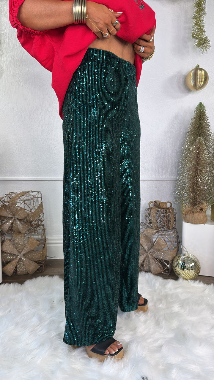 Sequins Flared Pants, Peacock