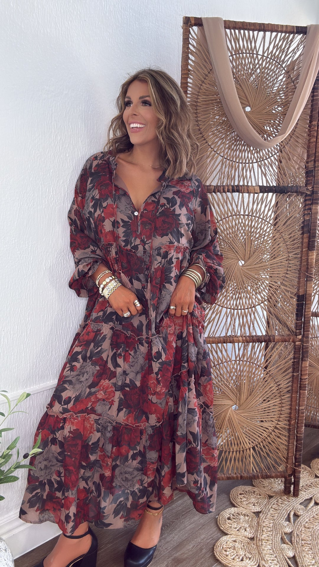 The Doris Bloom Midi Dress, Sand