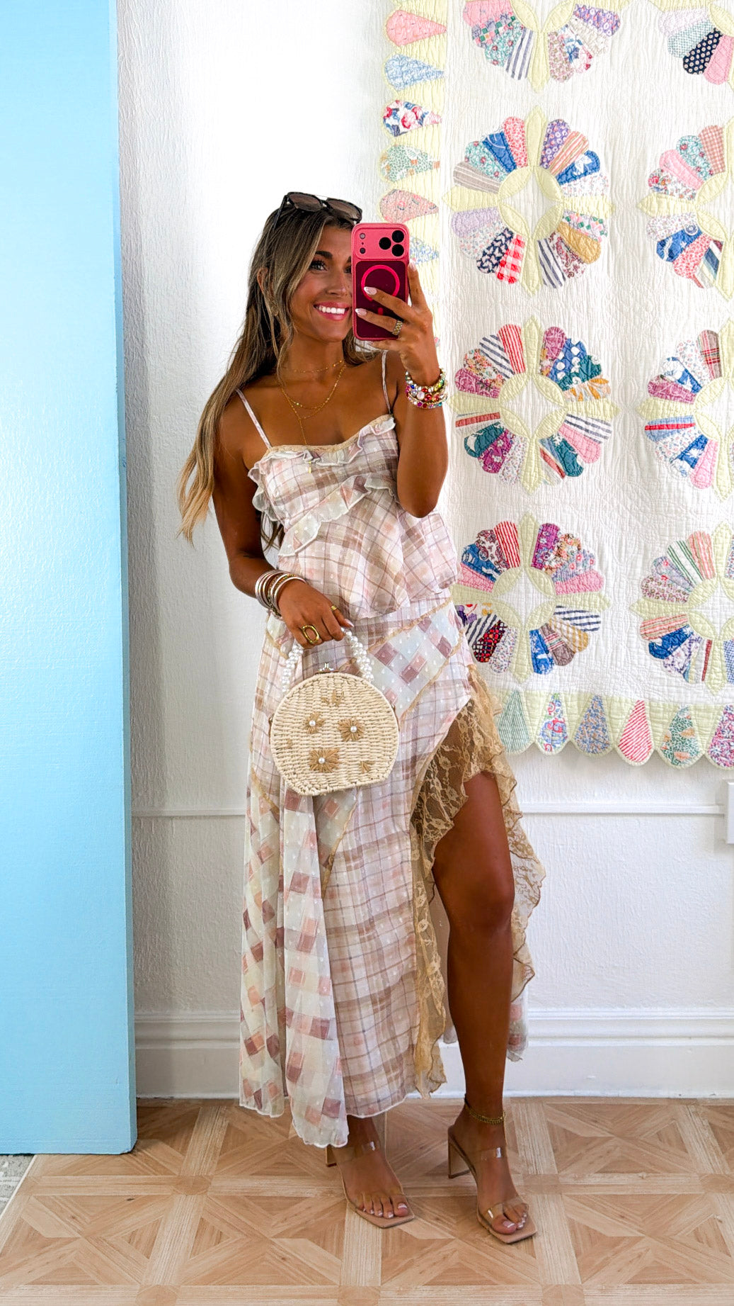 Ruffled Two Piece Set, Taupe Multi