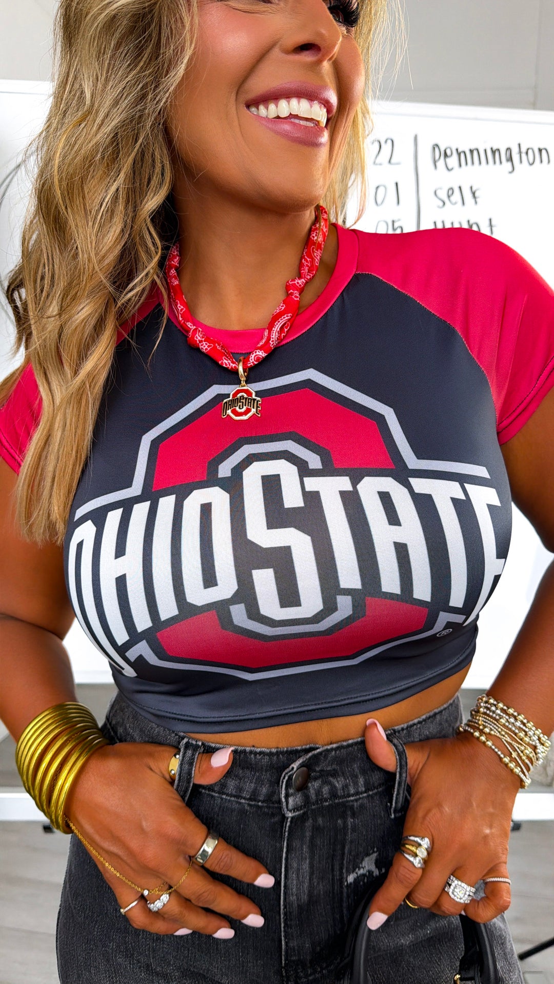 Ohio Crop Baby Tee, Black/Red