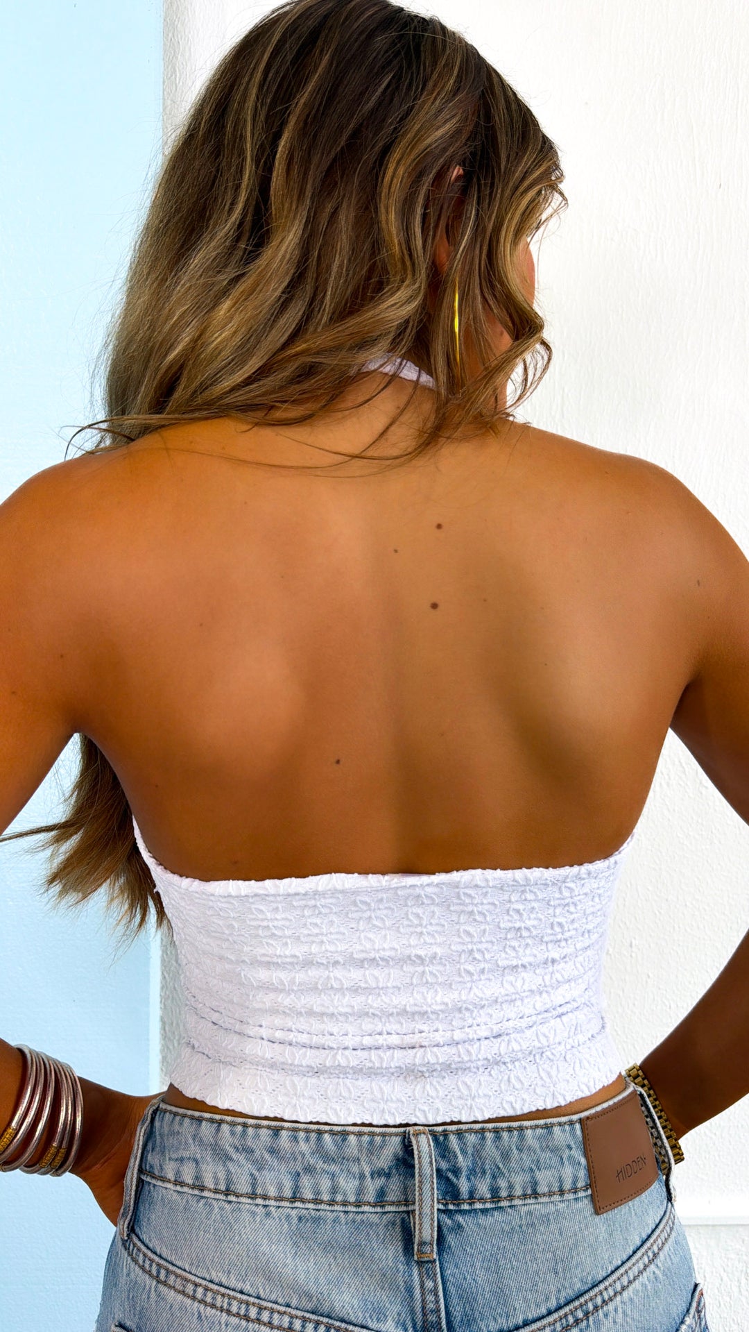 Floral Lace Halter Top, White