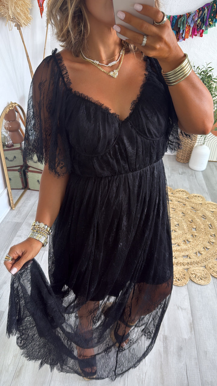 Midnight Willow Lace Maxi Dress, Black