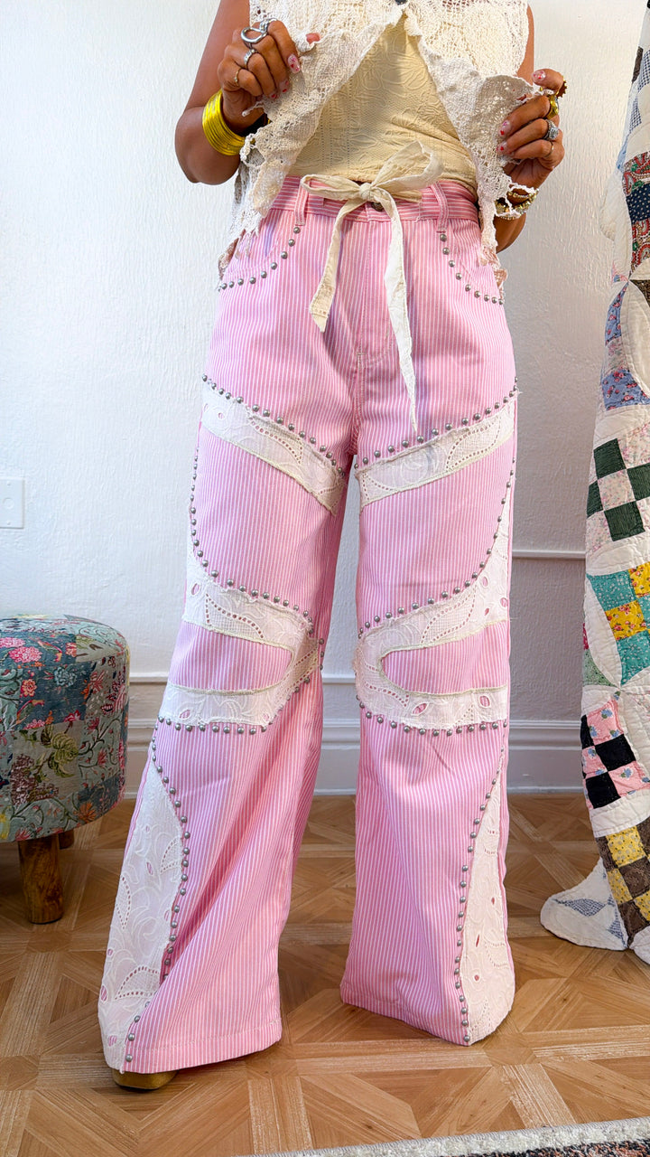 Blossom Road Studded Pants, Pink Striped