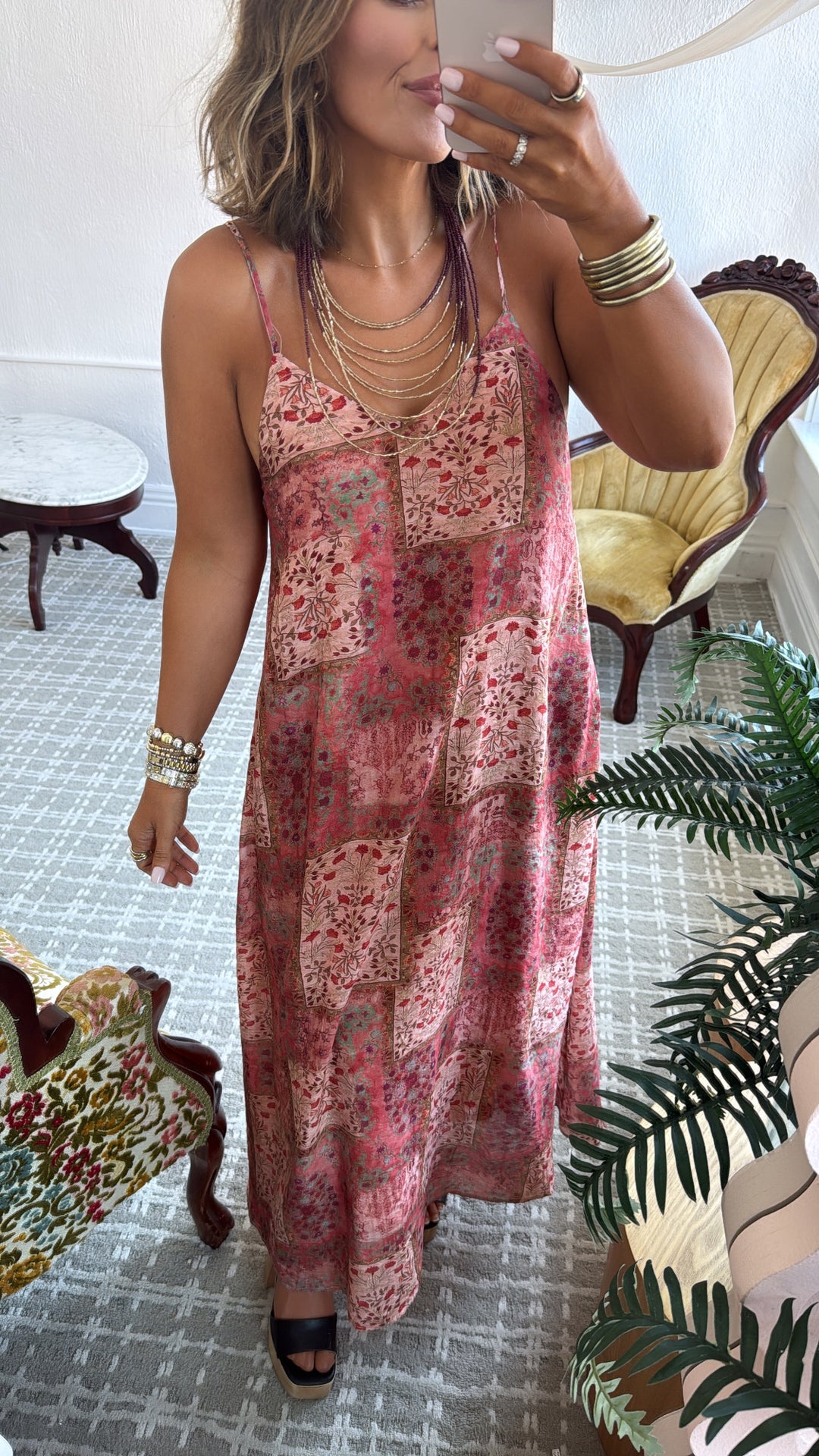 Mulberry Quilt Maxi Dress, Pink Multi