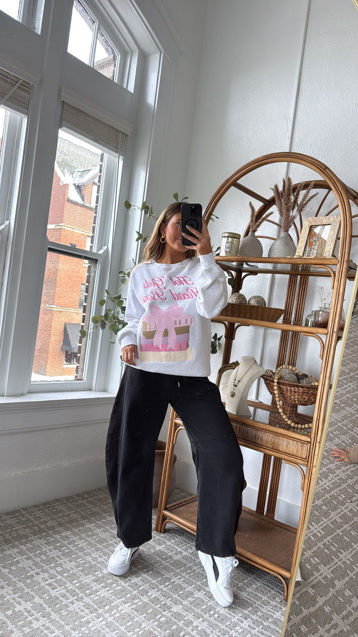 Happy Camp3r: Hot girls Read Books Crewneck, Lt. Heather