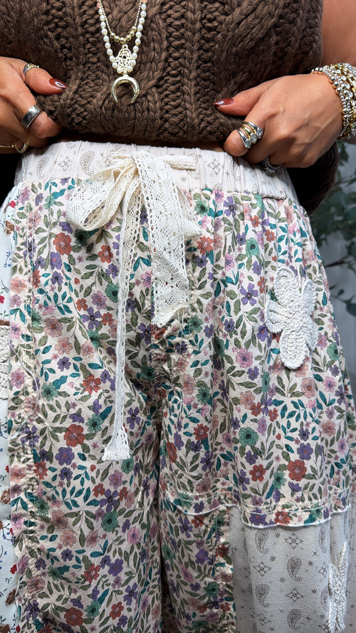 Petal Drape Jogger Pant, Cream Multi