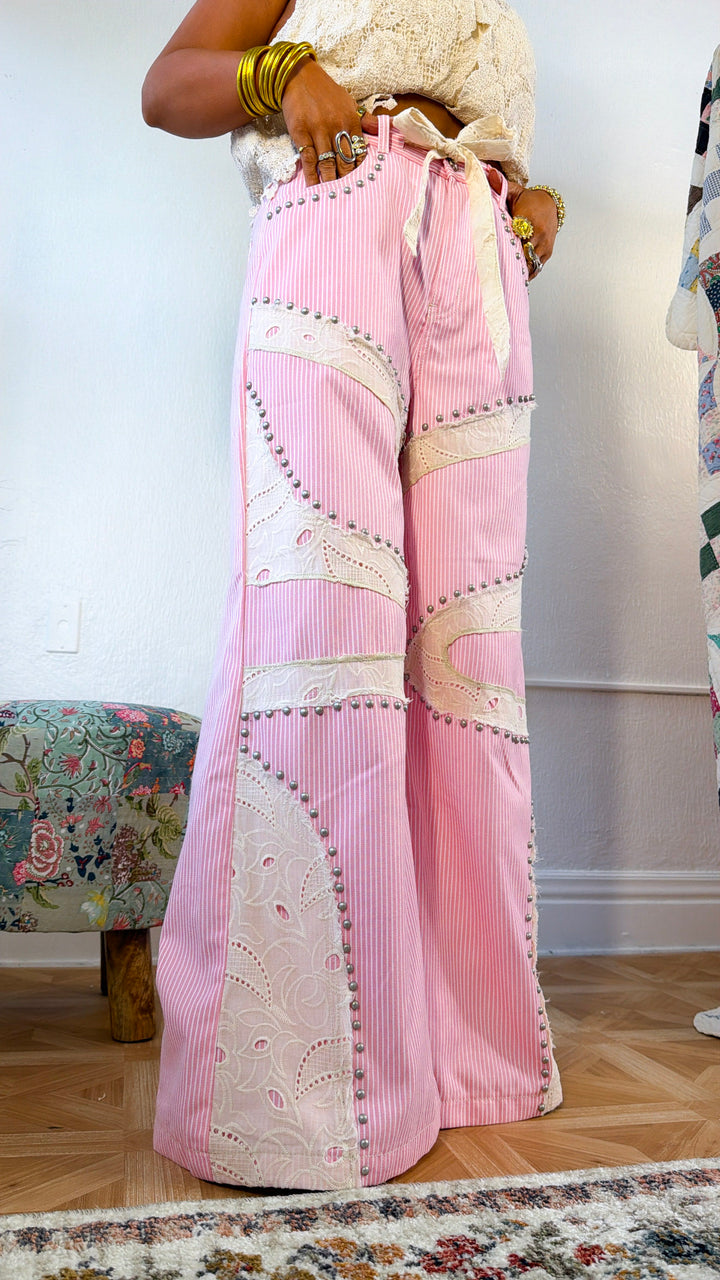 Blossom Road Studded Pants, Pink Striped