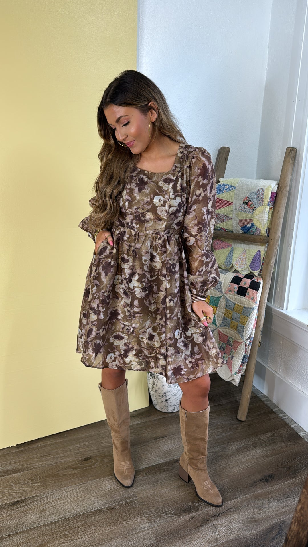 Larkspur Mini Dress, Olive Multi