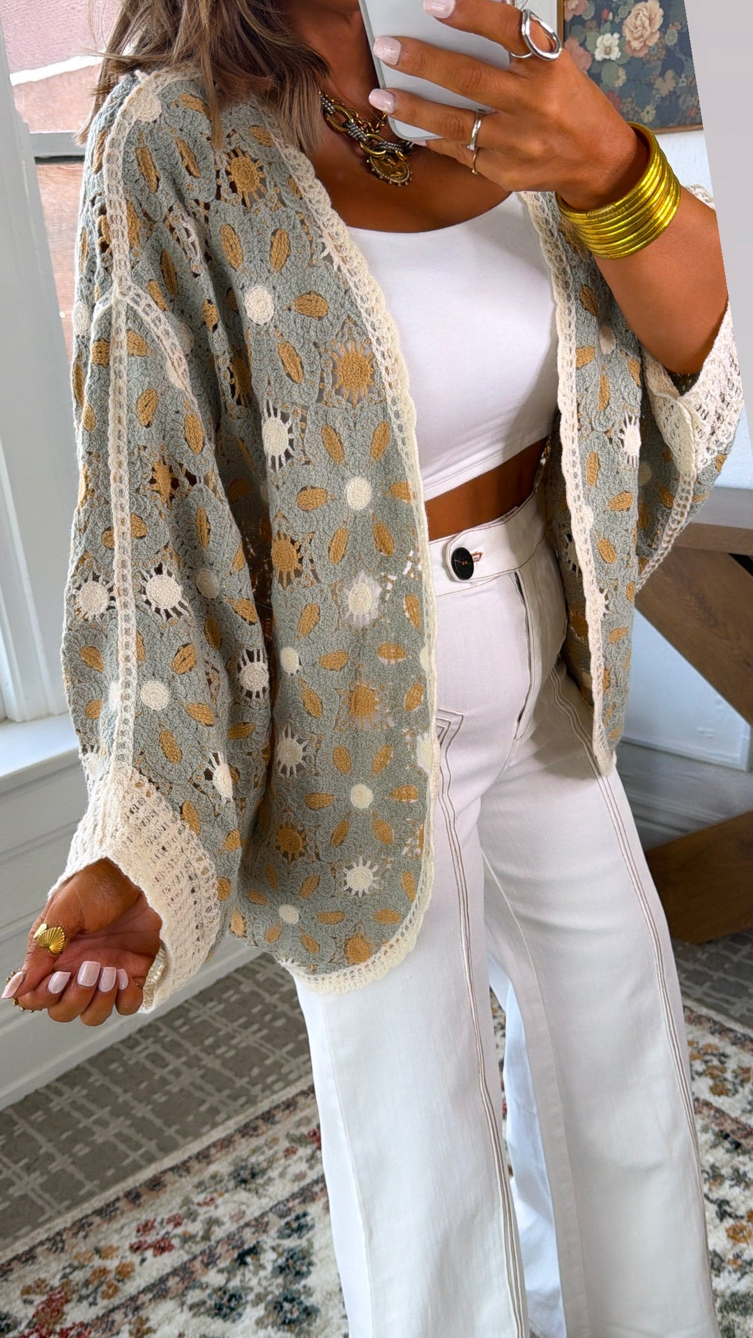 Lime Mist Knit Cardigan, Sage Multi