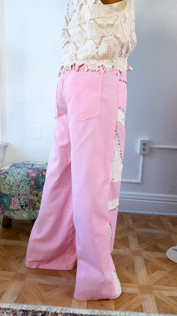 Blossom Road Studded Pants, Pink Striped