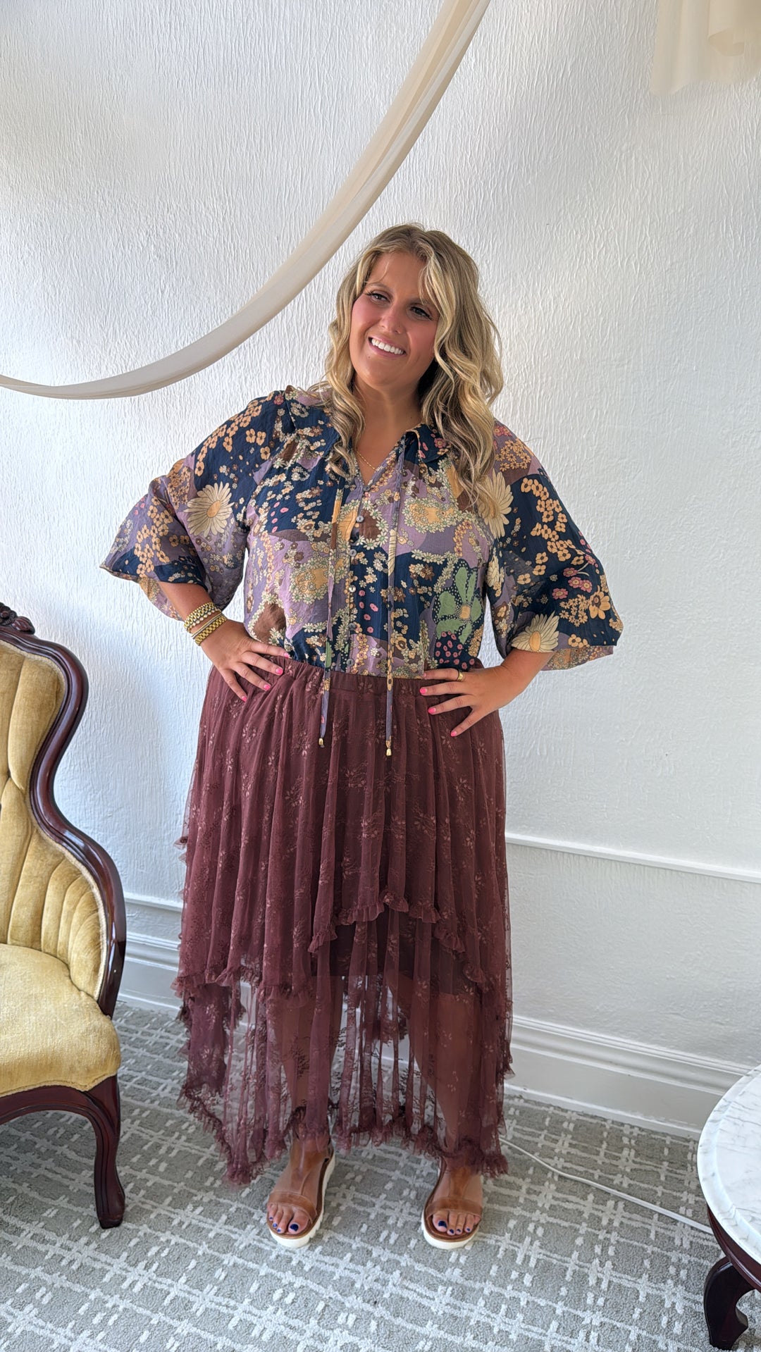 Delicate Dreams Embellished Lace Skirt, Chestnut