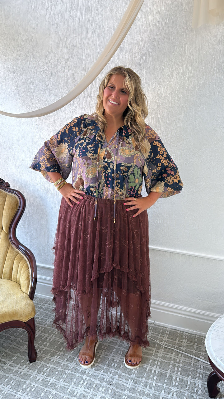 Delicate Dreams Embellished Lace Skirt, Chestnut