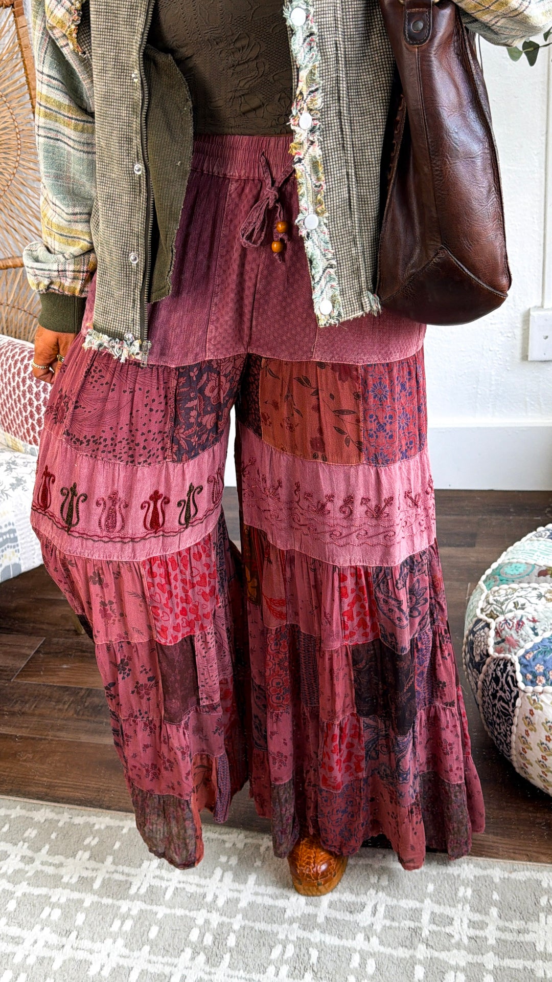 Artistic Work Patched Pants, Garnet Reg