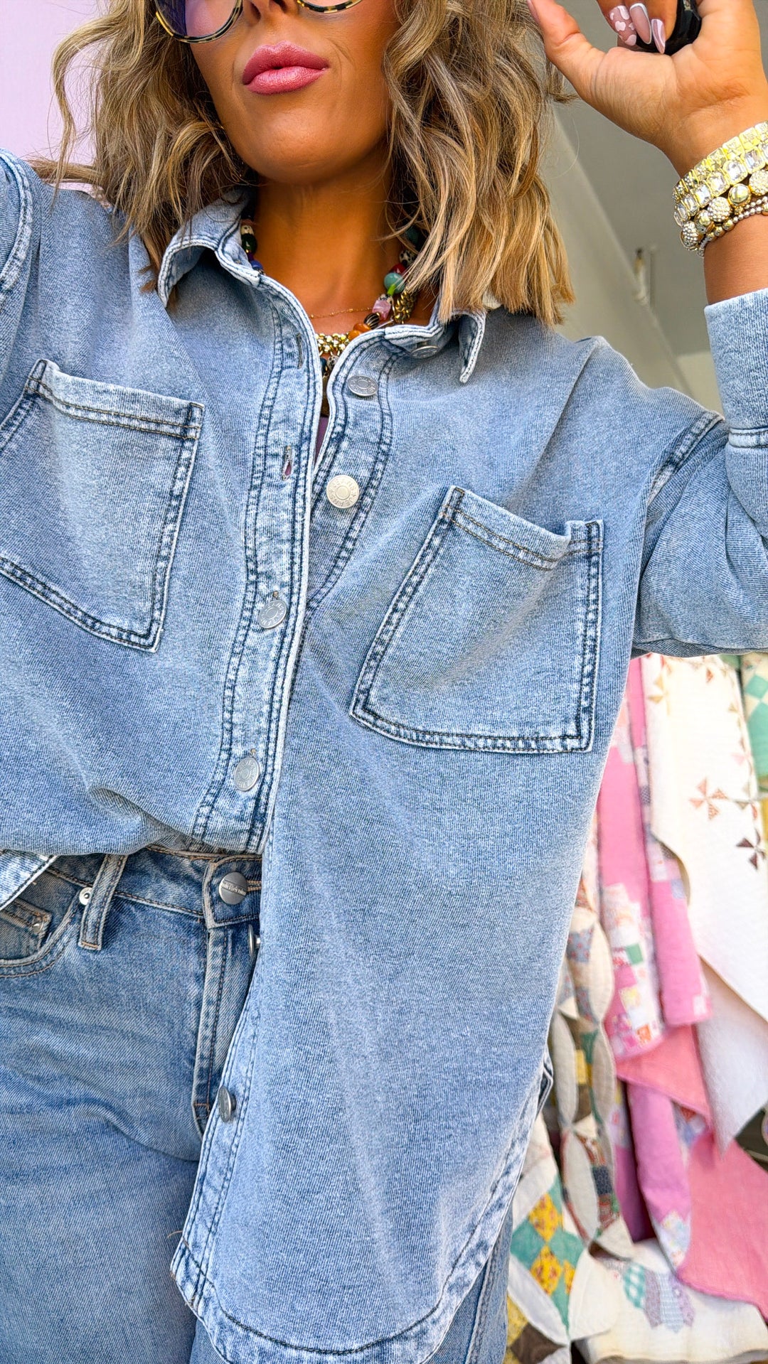 Washed Oversized Shacket, Lt.Denim