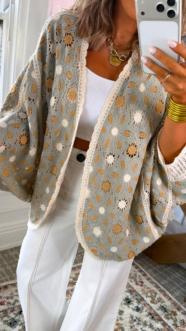 Lime Mist Knit Cardigan, Sage Multi