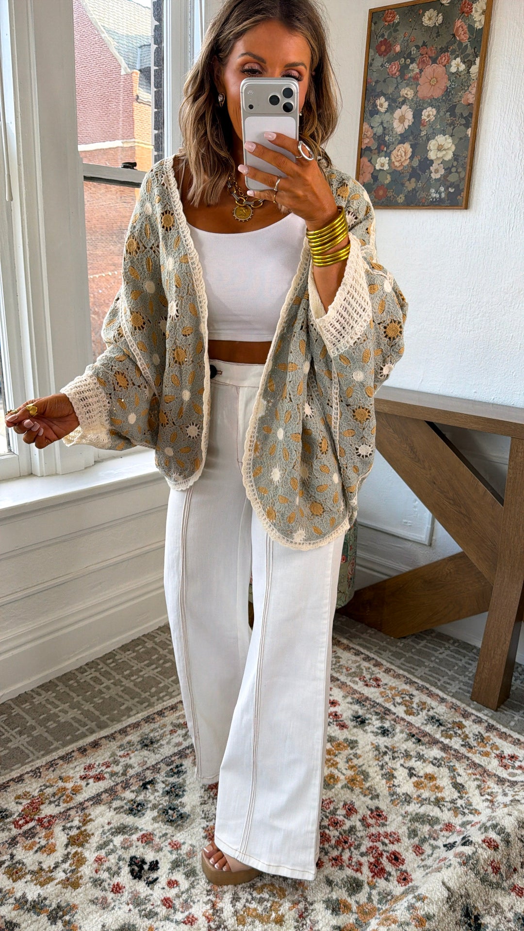 Lime Mist Knit Cardigan, Sage Multi