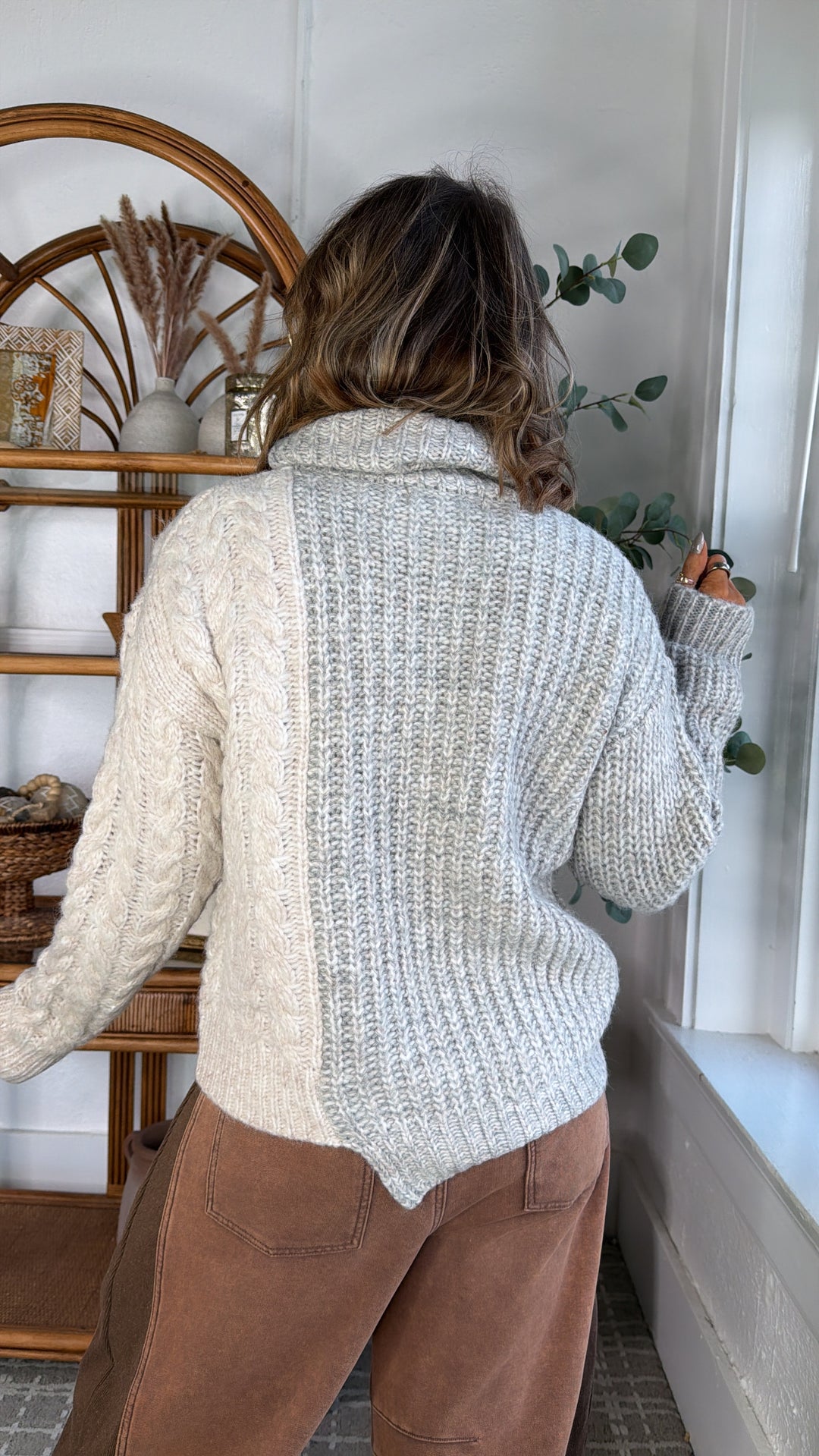 Stone Cloud Color Block Sweater, Grey Multi