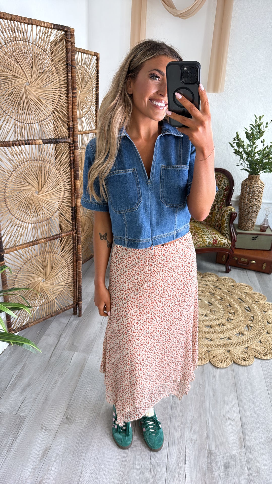 Garden Grace Floral Midi Skirt, Taupe