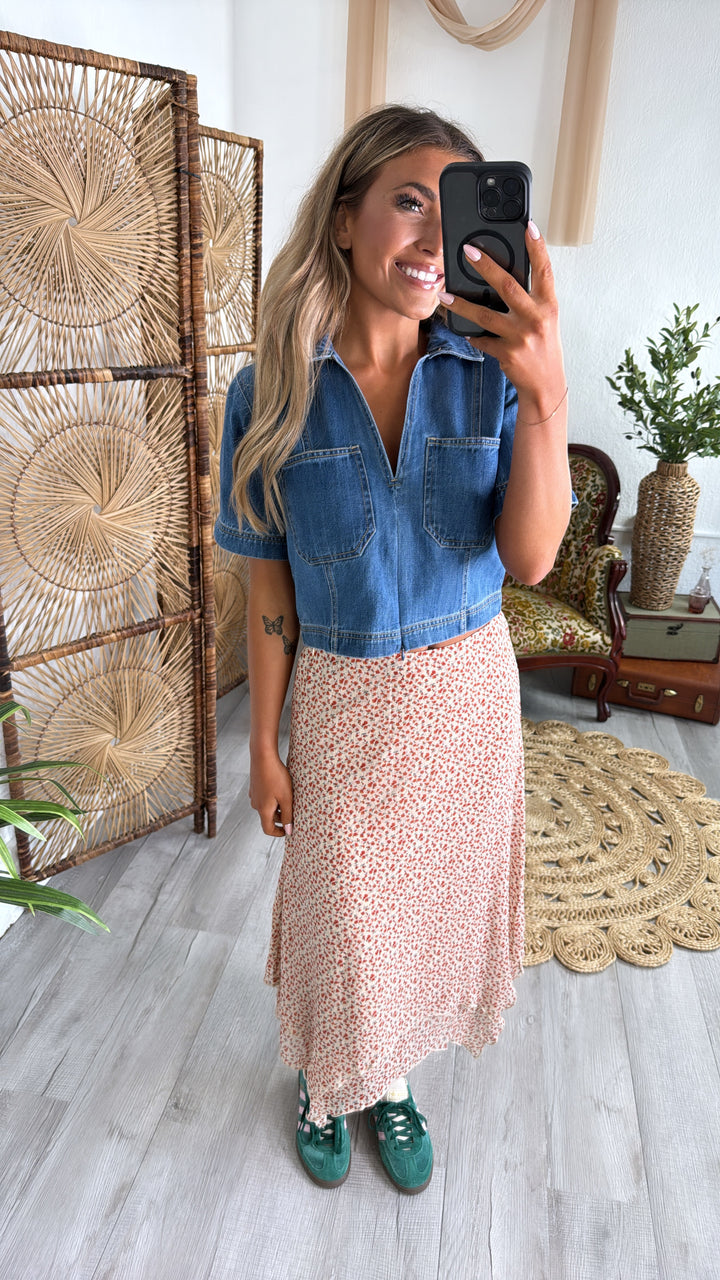 Garden Grace Floral Midi Skirt, Taupe