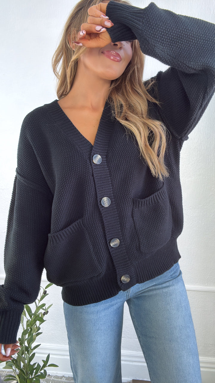 Soft Shadow Button Up Cardigan, Black