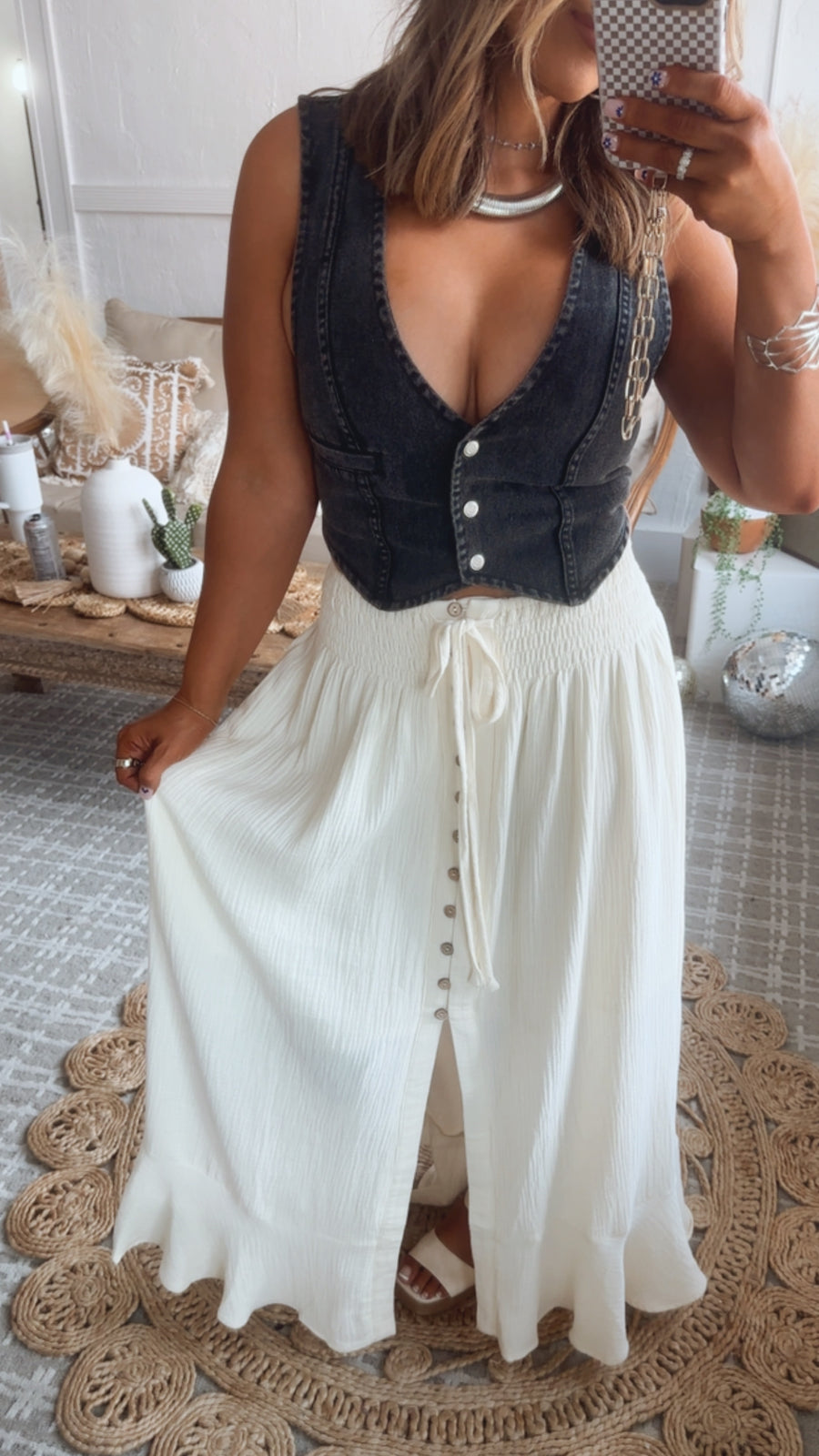 Vintage Washed Denim Vest & Mini Skirt VSE0064