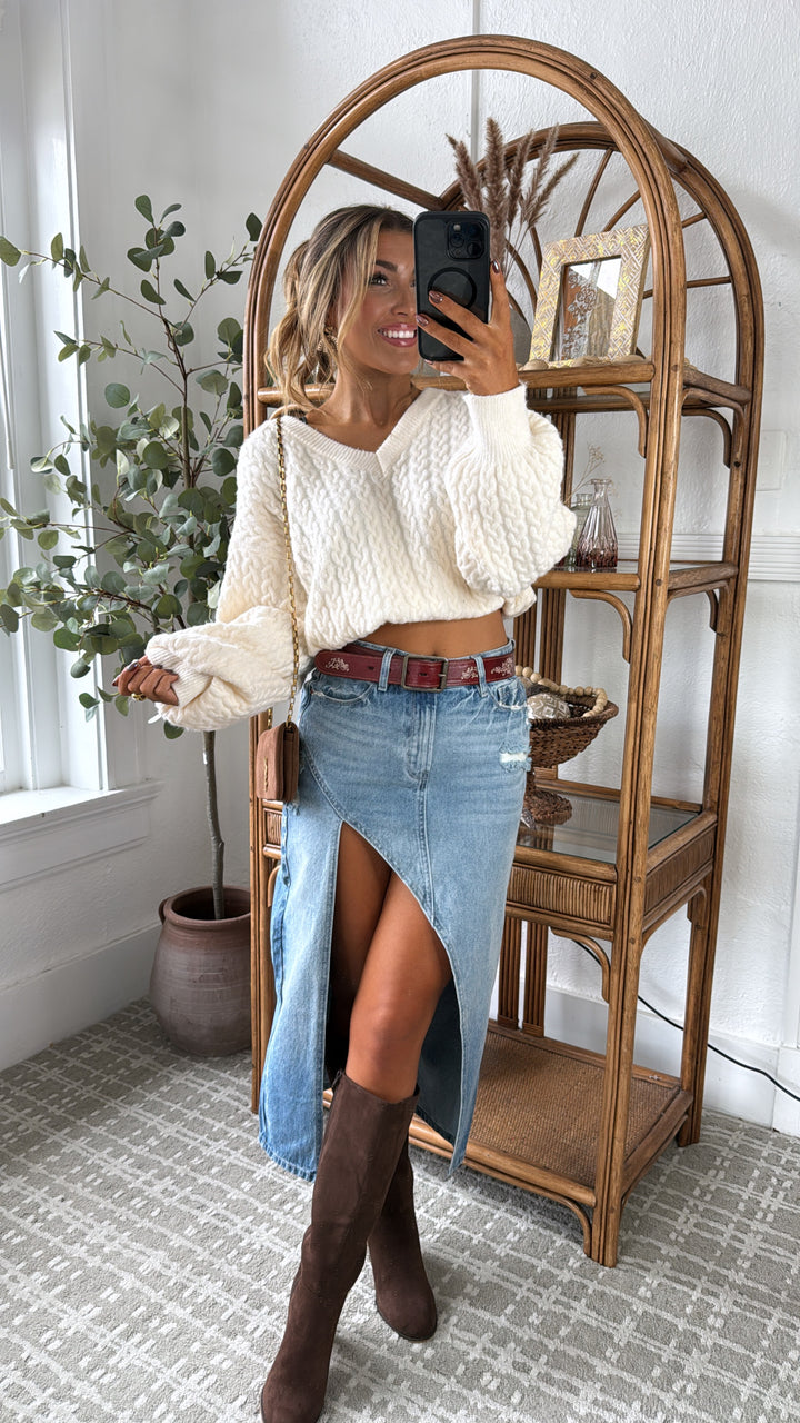 Daylight Drifting Cutout Midi Skirt, Denim