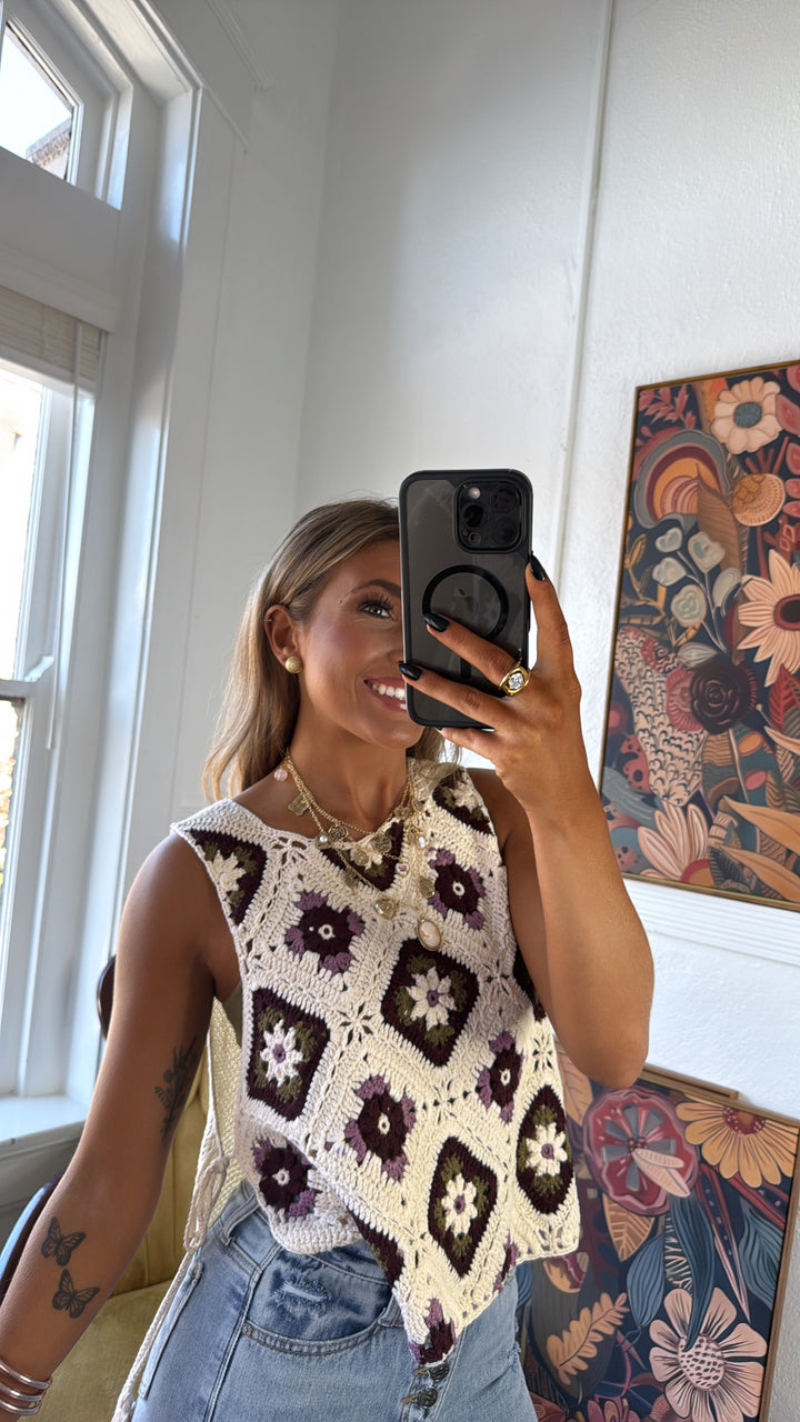 June Crochet Sweater Vest, Ecru