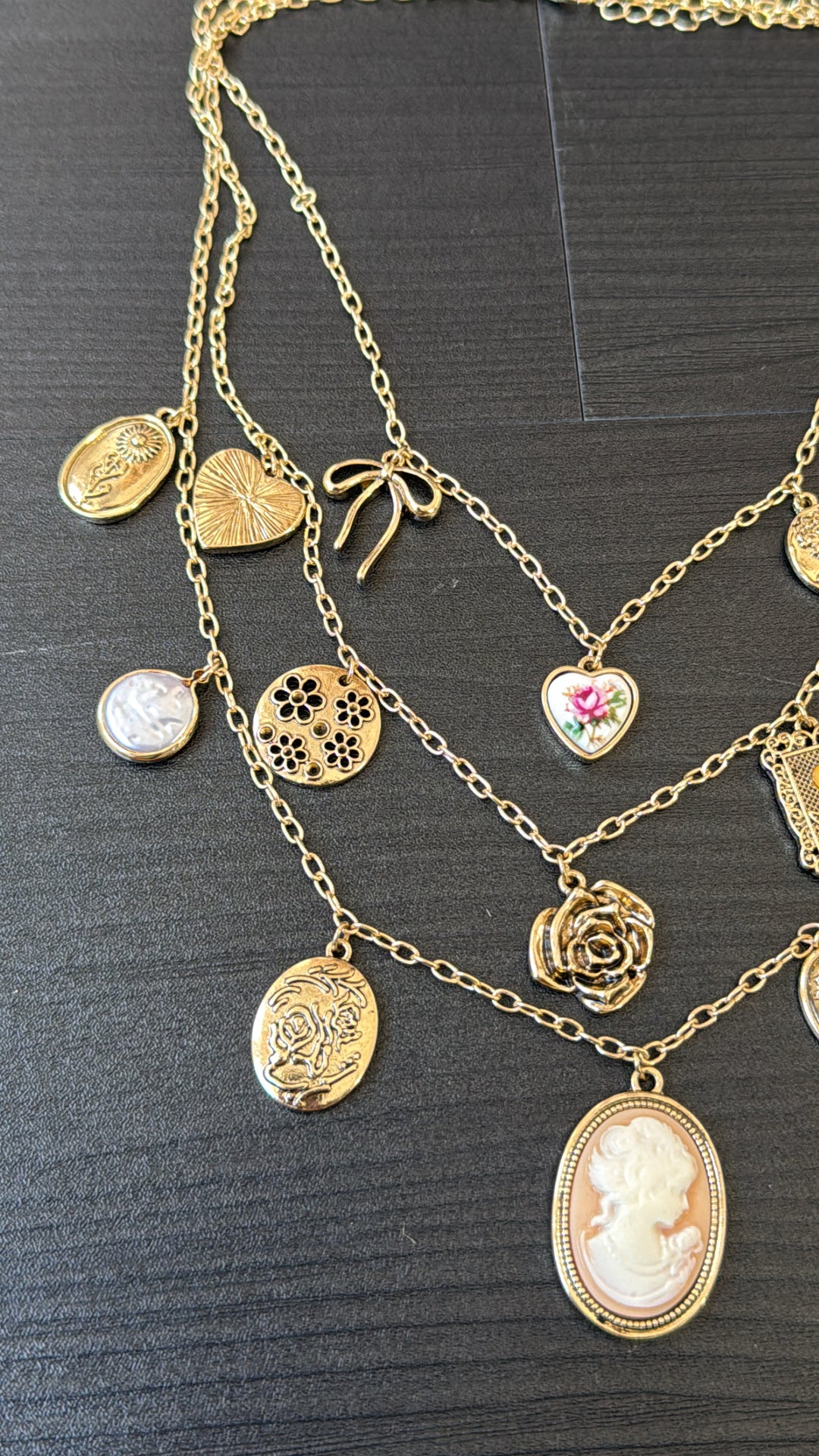 Rose Crest Multi Layered Necklace, Gold