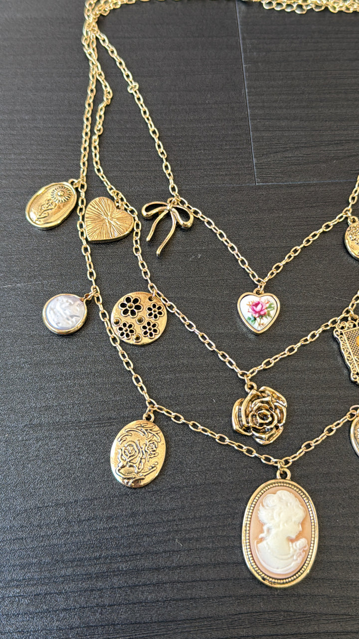 Rose Crest Multi Layered Necklace, Gold
