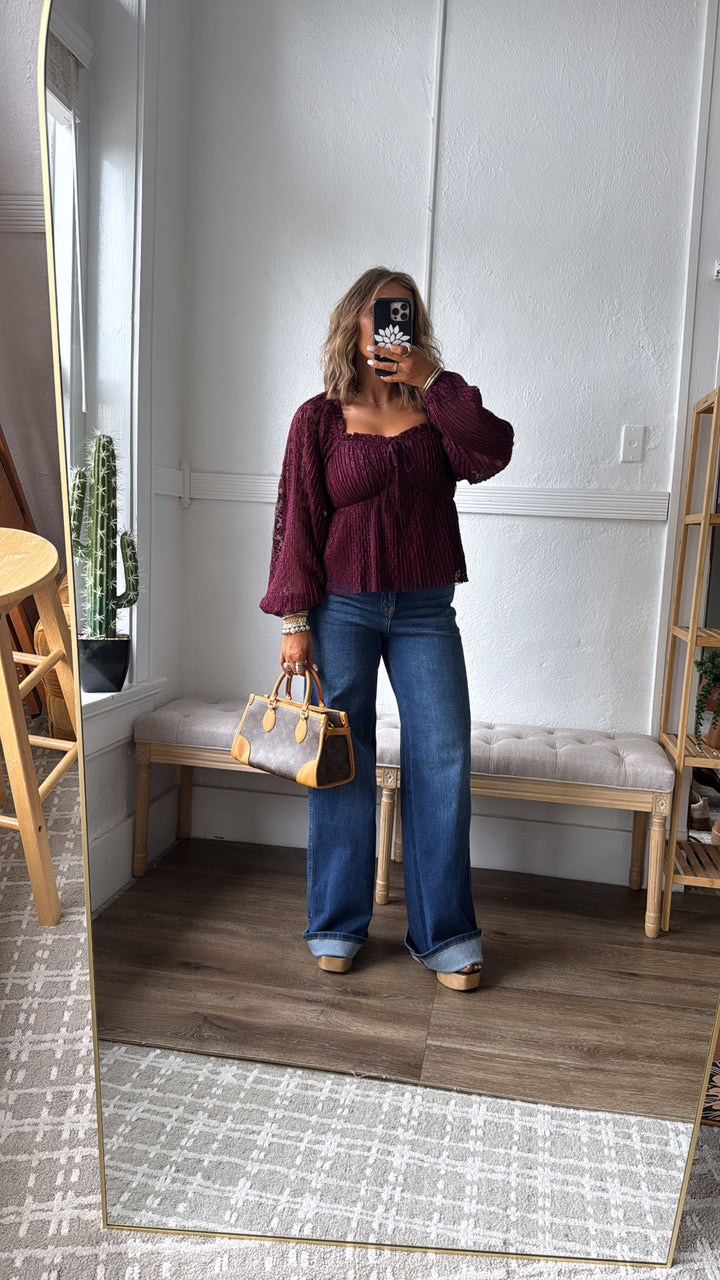 Sylvie Sweetheart Blouse, Burgundy