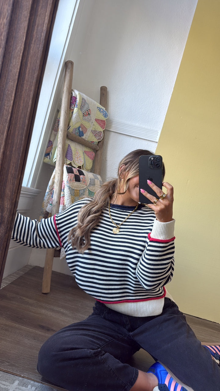 Summer Striped Sweater, Cream/Navy