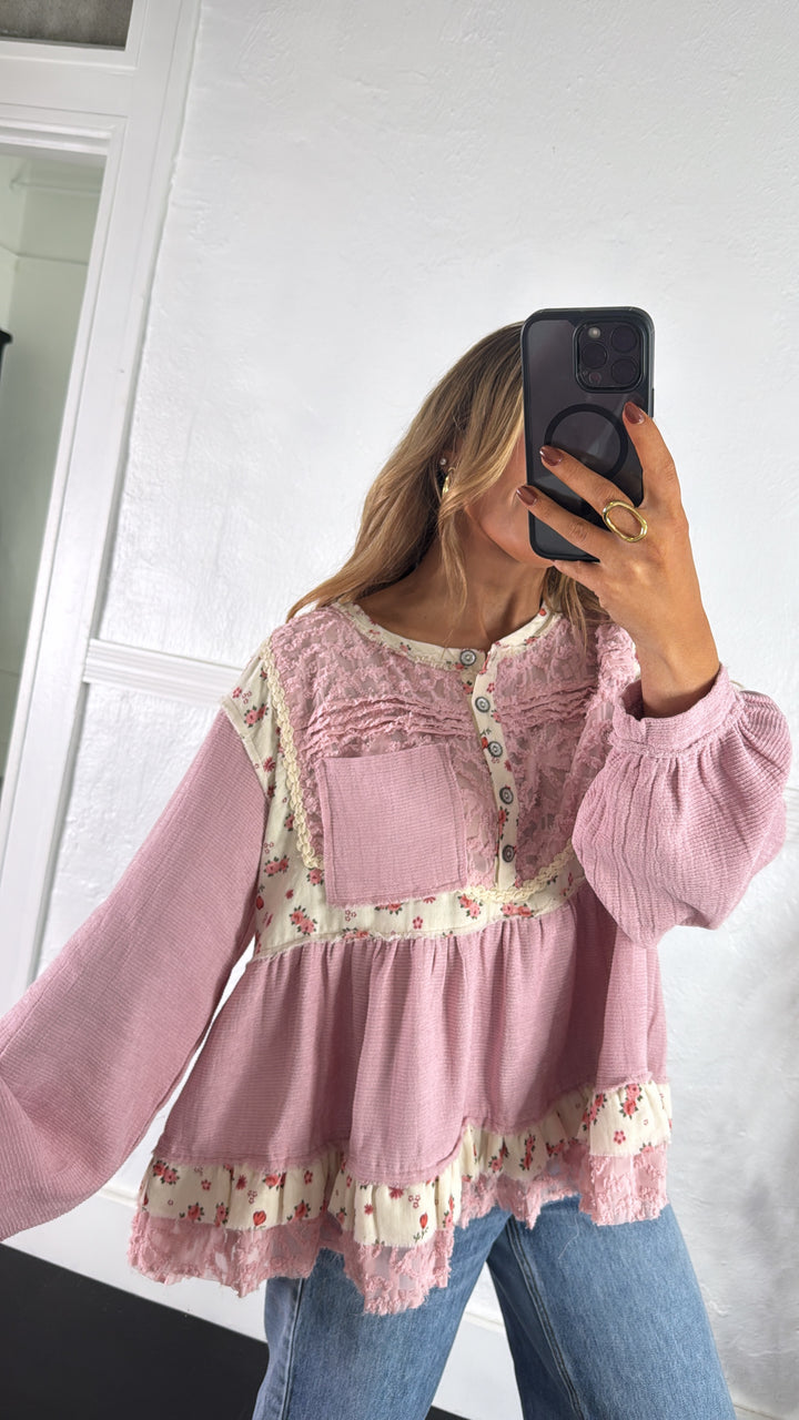 DOORBUSTER: POL Simple & Sweet Blouse, Dusty Pink