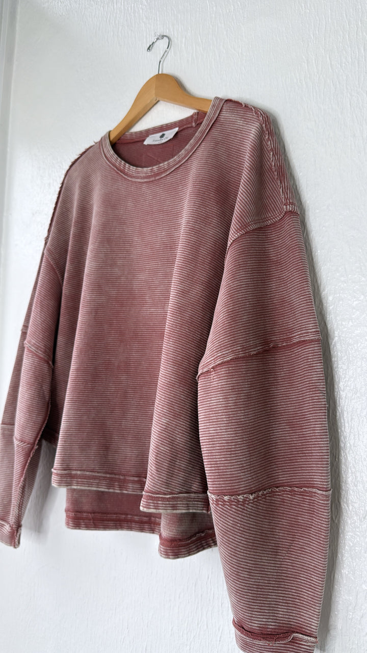 DOORBUSTER: Acid Washed Ribbed Cropped Pullover, Winter Rose
