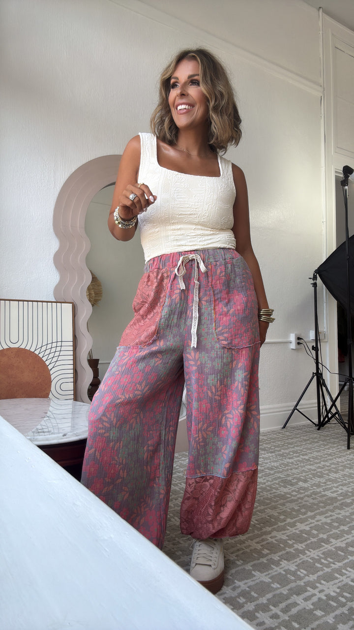 New Wave Floral Boho Jogger, Lavender/Coral