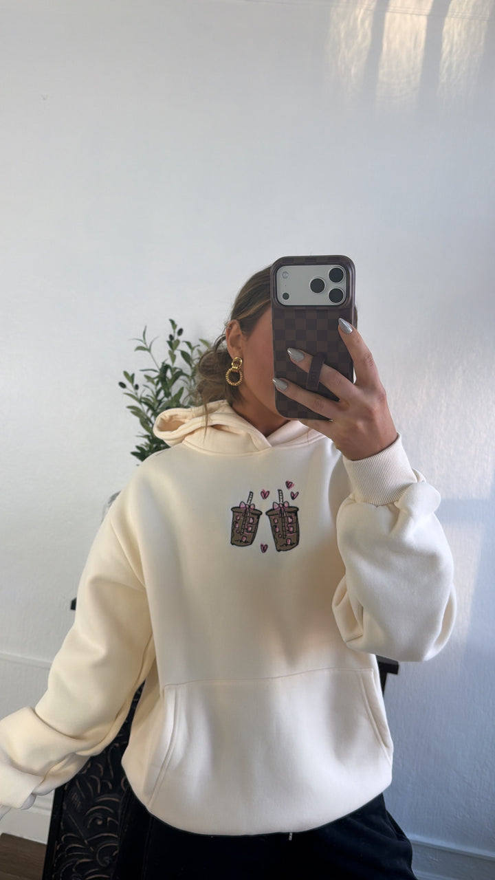 Happy Camp3r: Latte Lover Hoodie, Cream