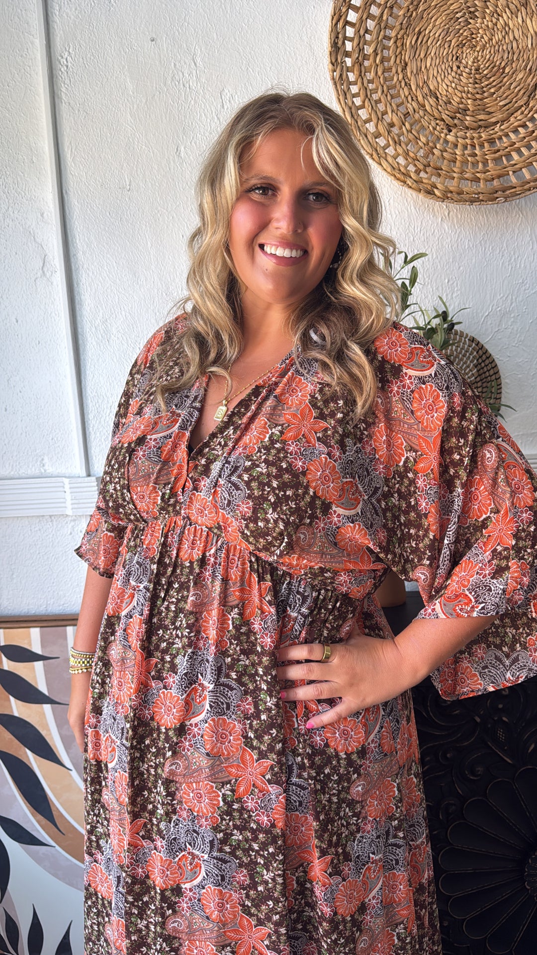 Payton Paisley Dress, Brown